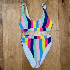 Pink Lily Small Colorful Striped High Waisted Bikini